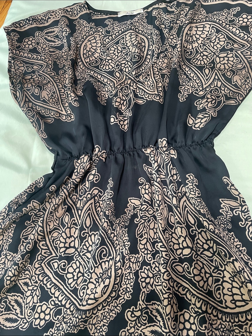 Women's Black Paisley Print Blouse - Elastic Waist